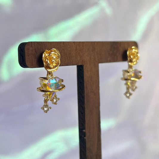 Mermaid Land Official Earrings Gold Rose Heart Star Earrings