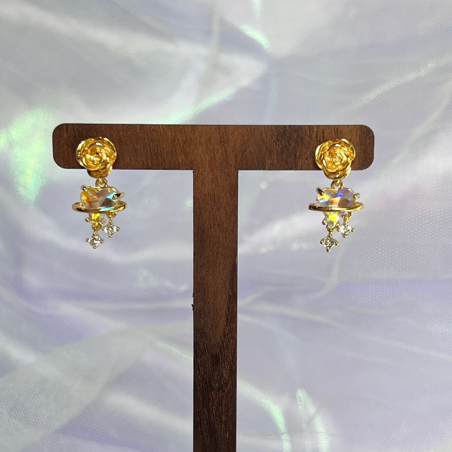 Mermaid Land Official Earrings Gold Rose Heart Star Earrings