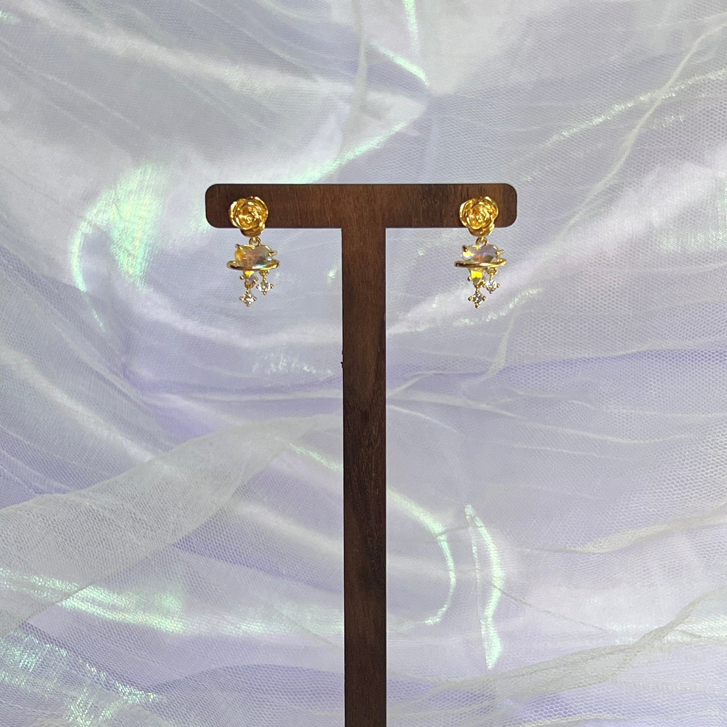 Mermaid Land Official Earrings Gold Rose Heart Star Earrings