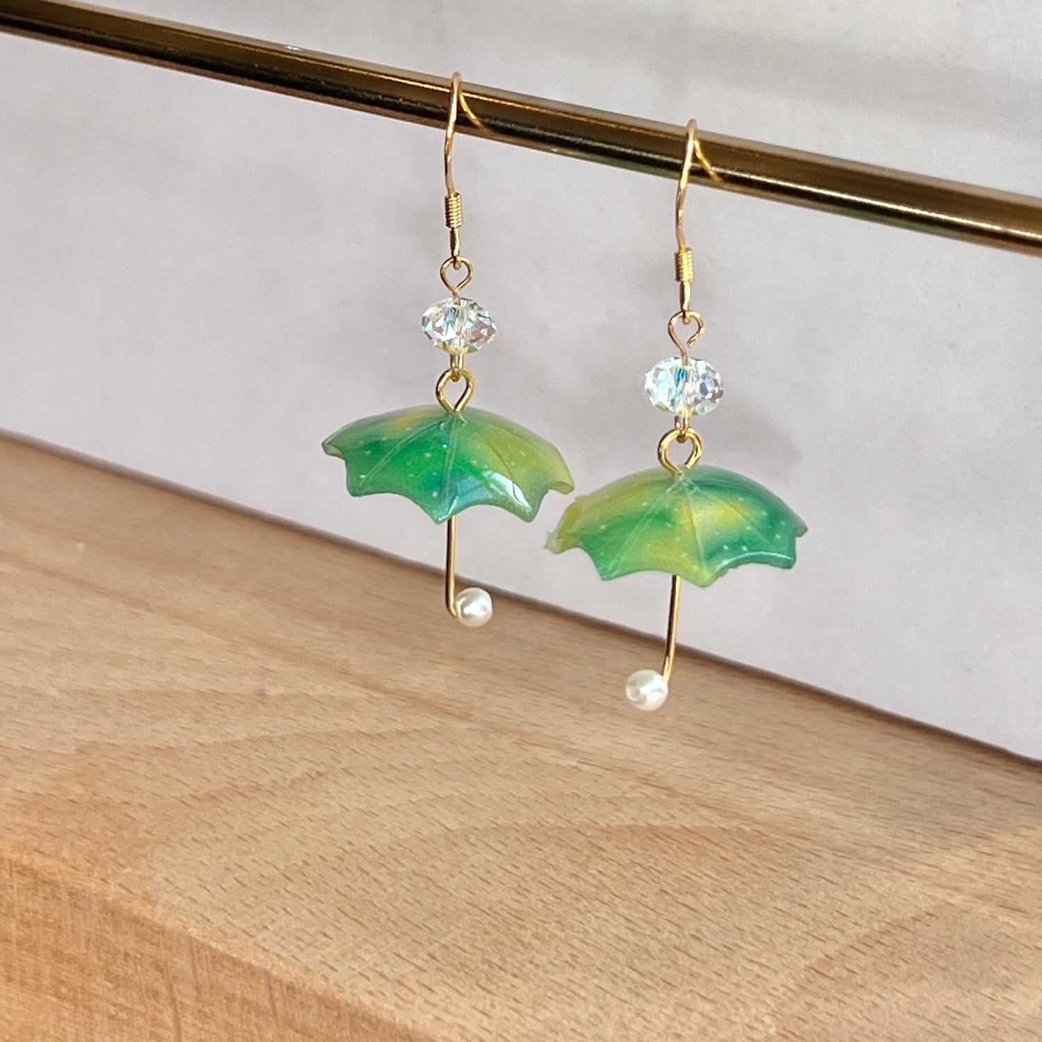 Mermaid Land Official Earrings Green Crystal Umbrella Earrings