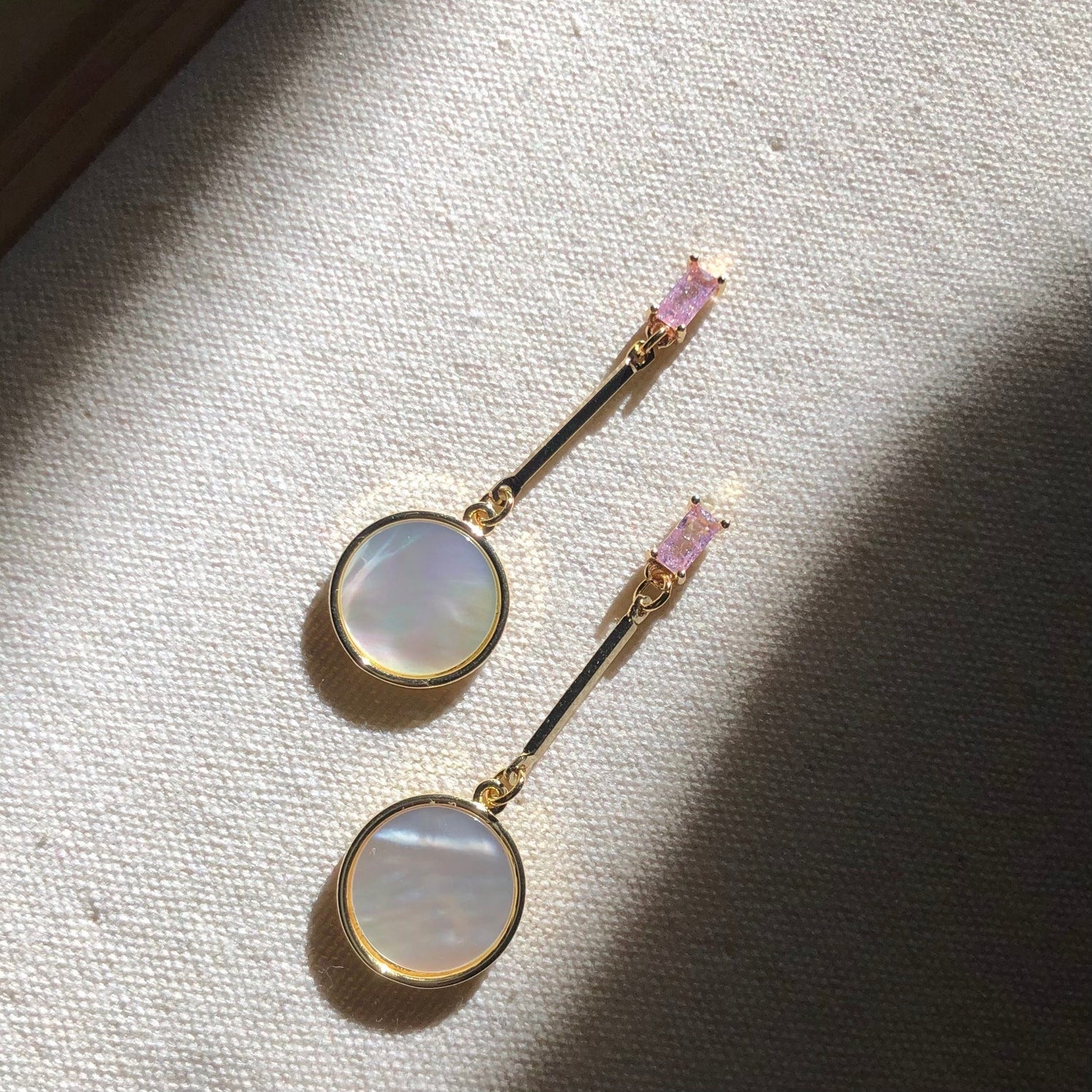 Mermaidland.offical Earrings Pink Zircon Mother Of Pearl