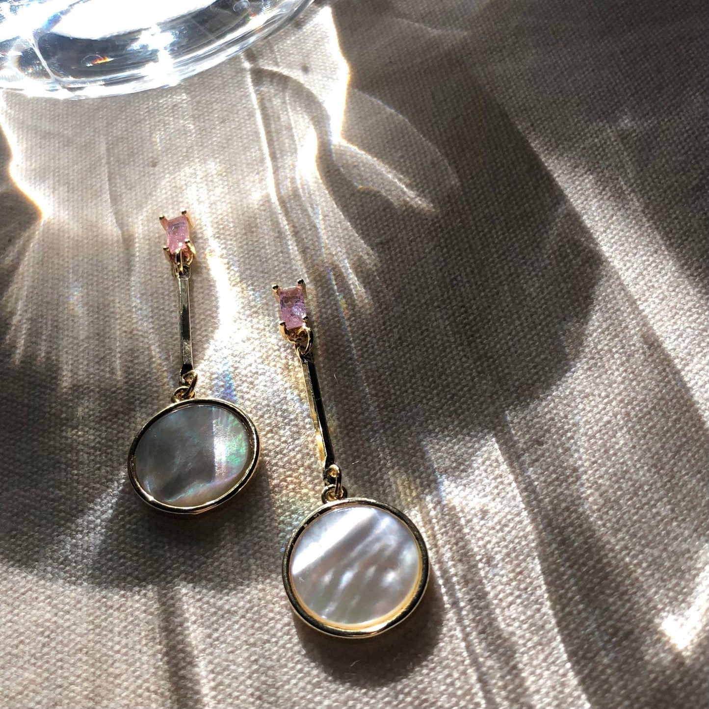 Mermaidland.offical Earrings Pink Zircon Mother Of Pearl