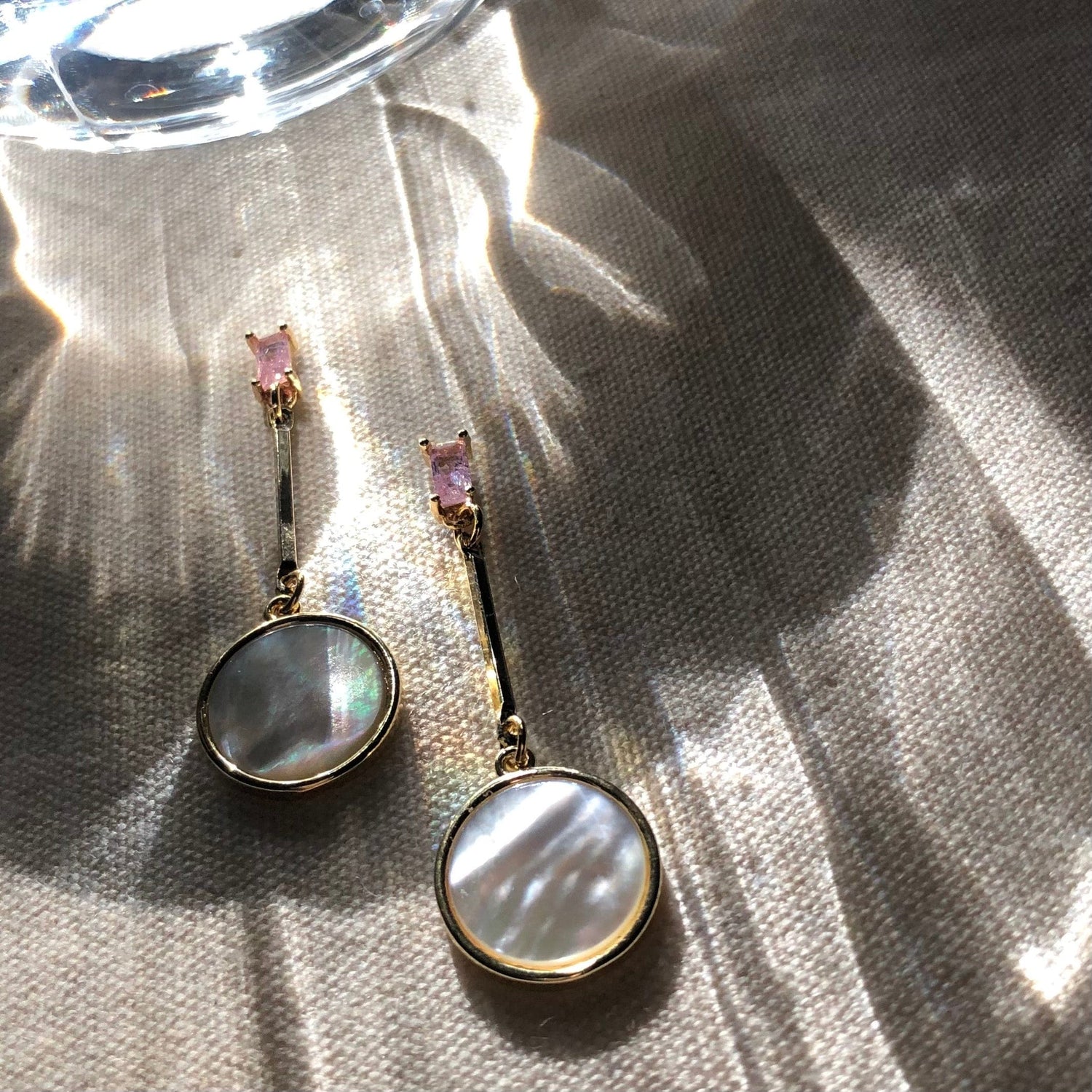 Mermaidland.offical Earrings Pink Zircon Mother Of Pearl