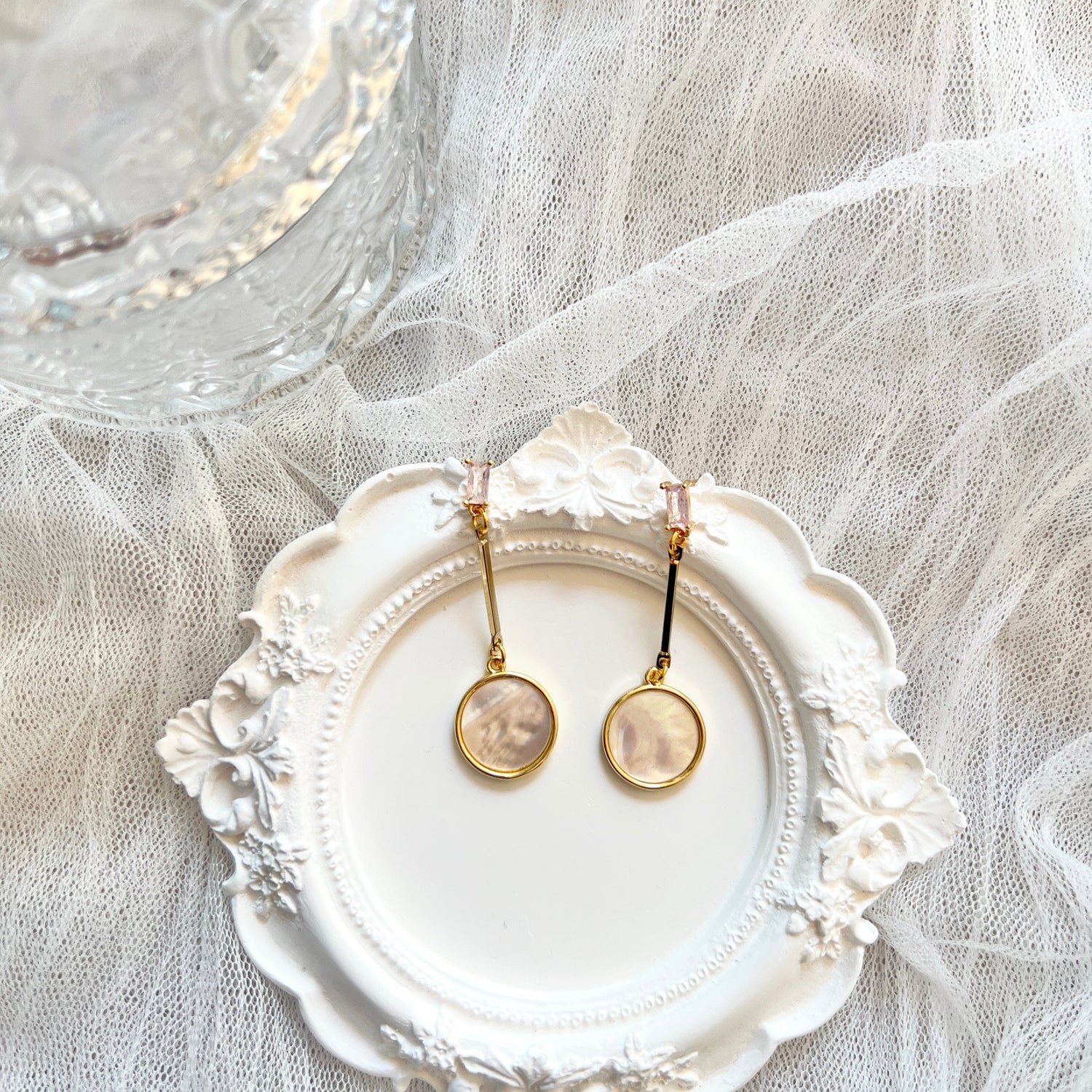 Mermaidland.offical Earrings Pink Zircon Mother Of Pearl