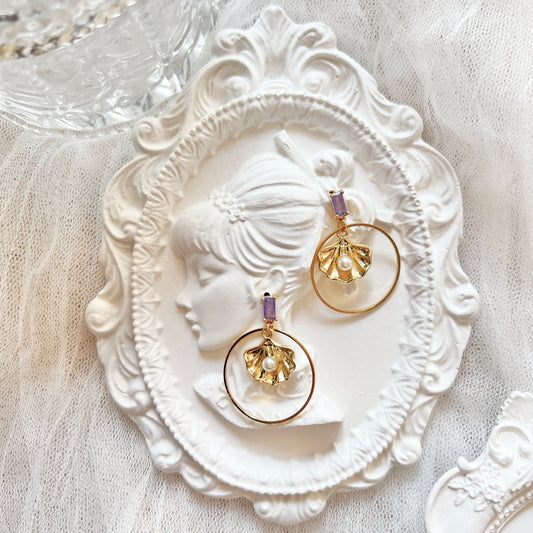 Mermaidland.offical Earrings Shell With Pearl In The Circle
