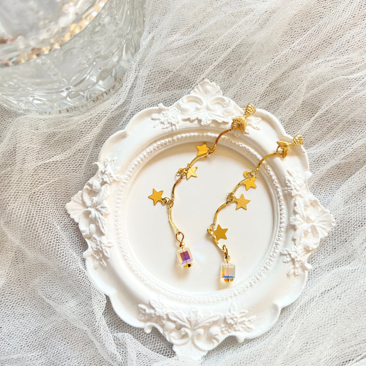 Mermaidland.offical Earrings Smiling Star Mermaid Tail Star With Crystal