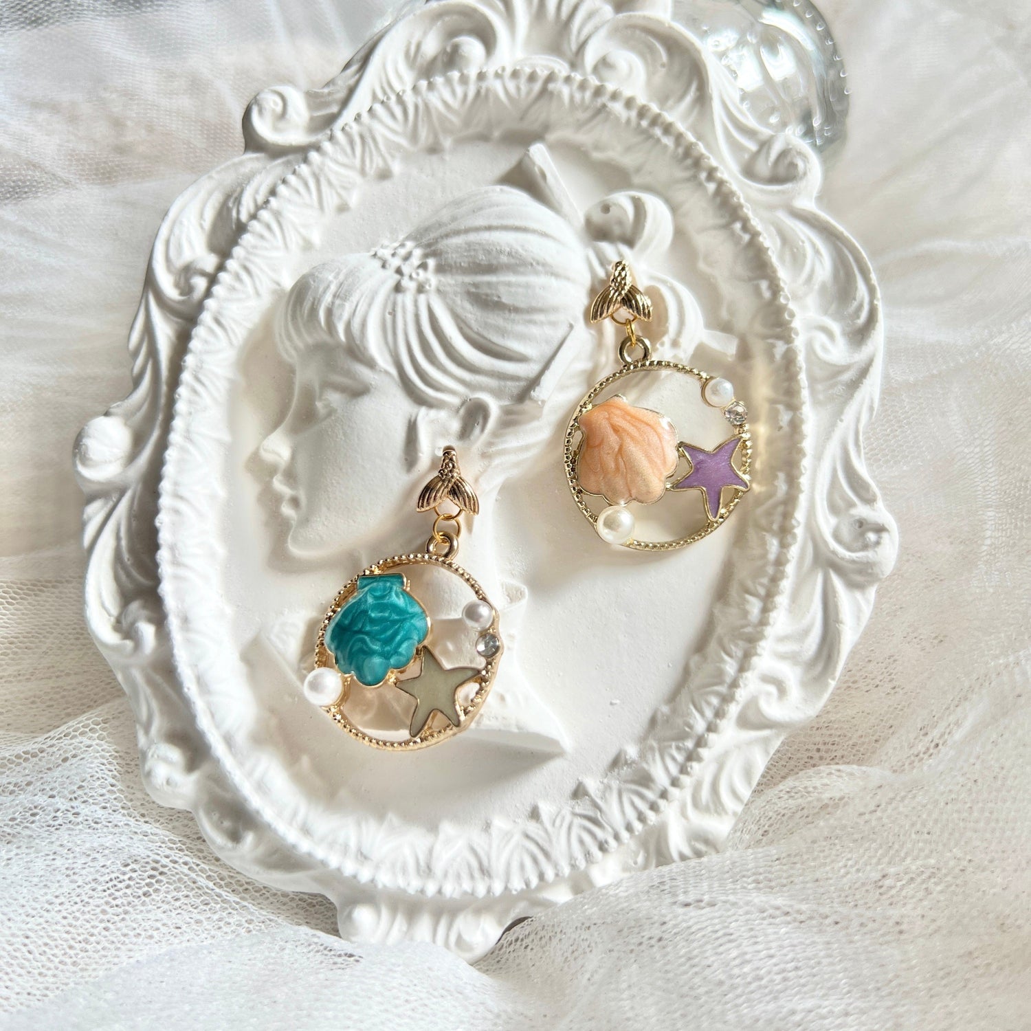 Mermaidland.offical Earrings Twin Shell And Starfish