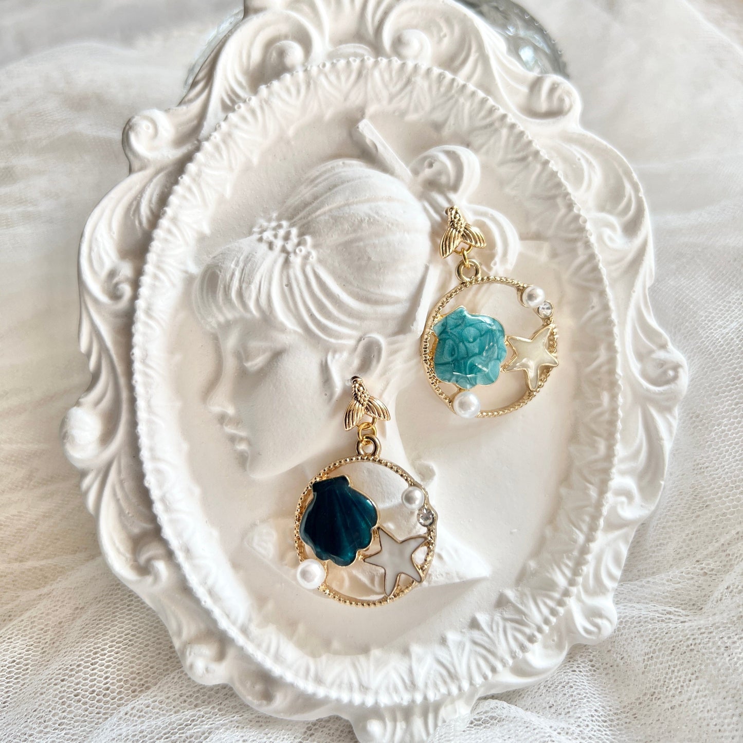 Mermaidland.offical Earrings Twin Shell And Starfish