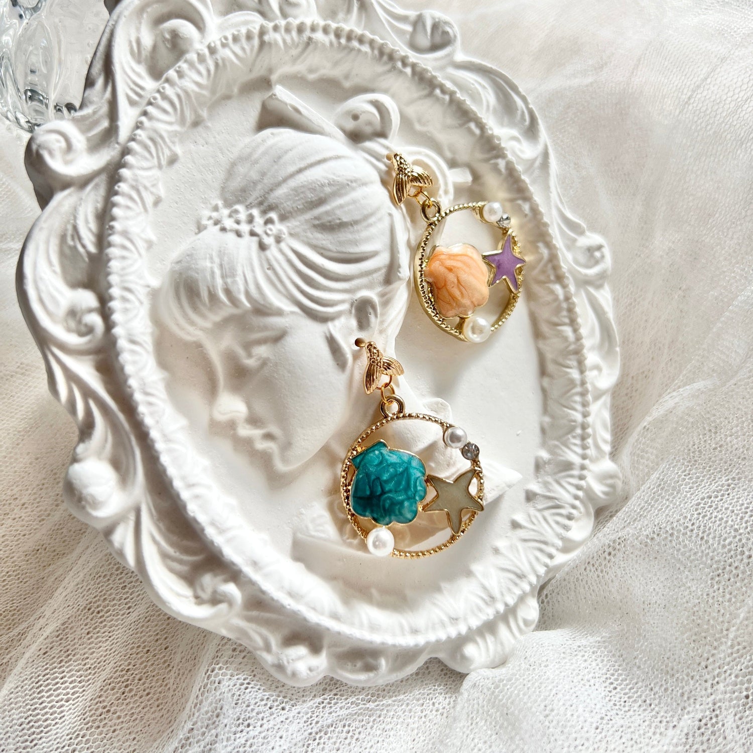 Mermaidland.offical Earrings Twin Shell And Starfish