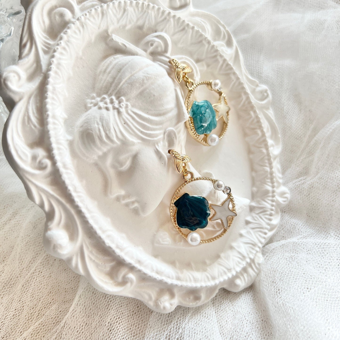 Mermaidland.offical Earrings Twin Shell And Starfish